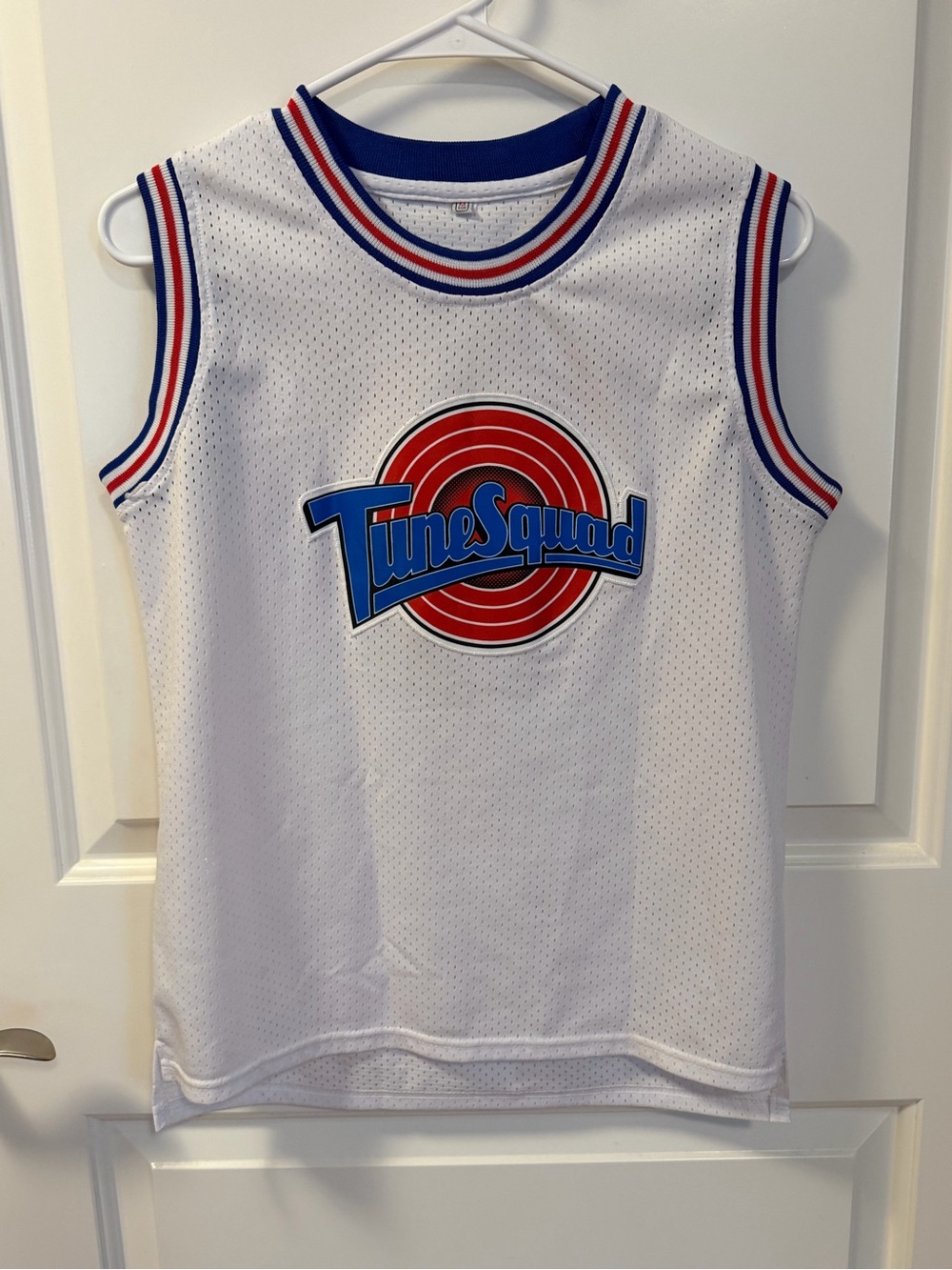 Kids Tune Squad White Basketball Jersey D. Duck - Blue & Red Trim